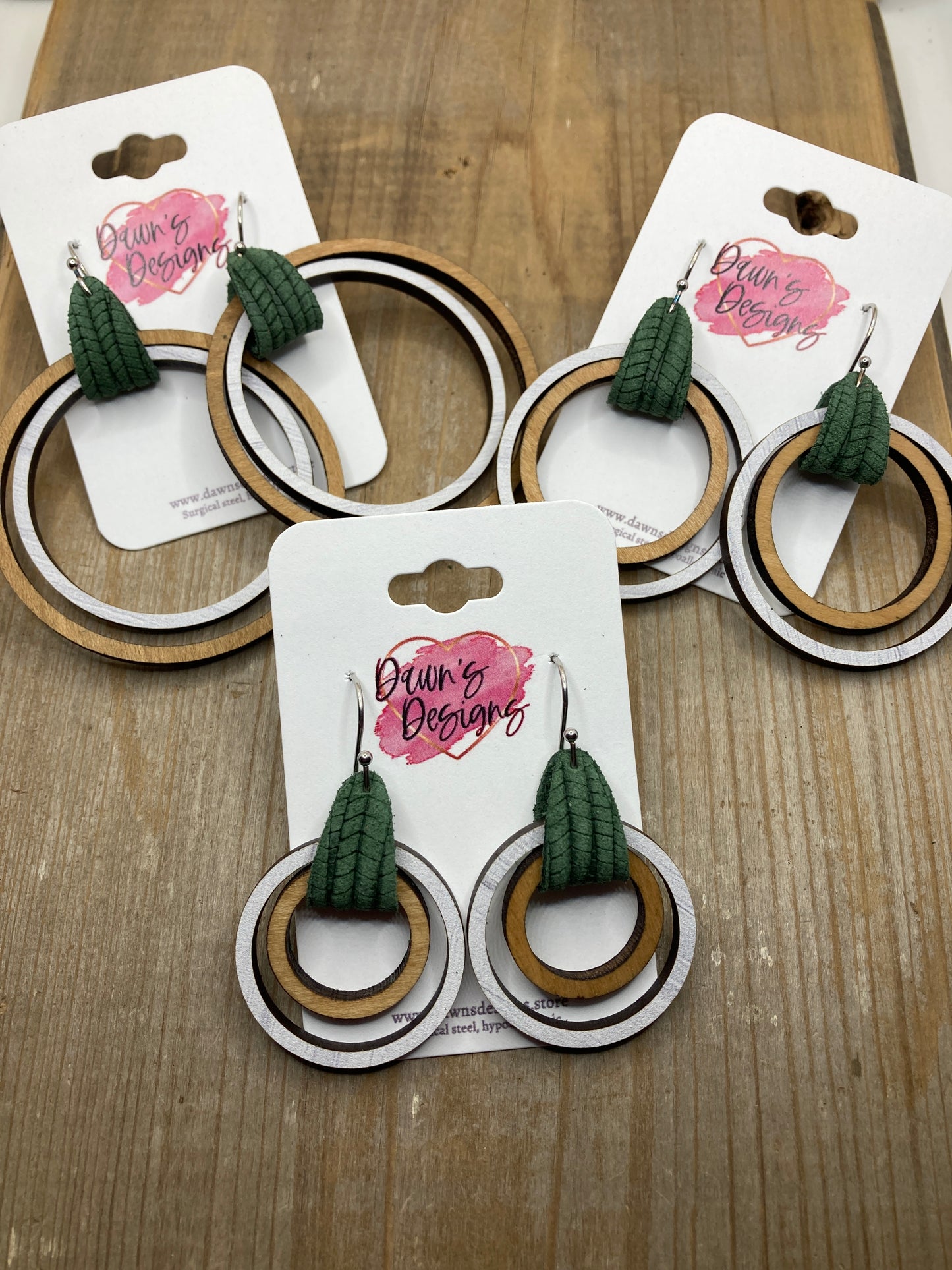 Green White and Stain Nesting Dangle