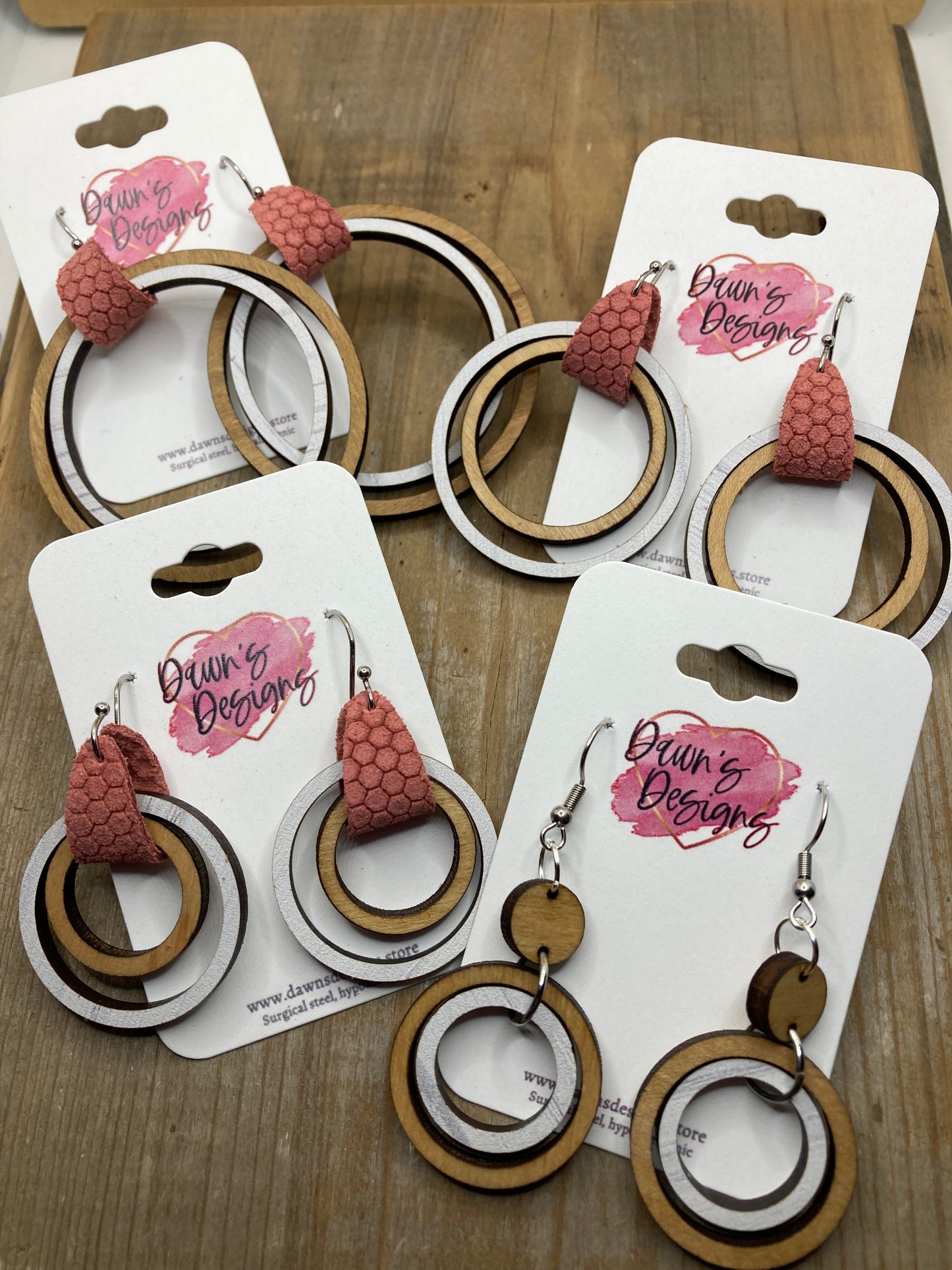 Pink White and Stain Nesting Dangle