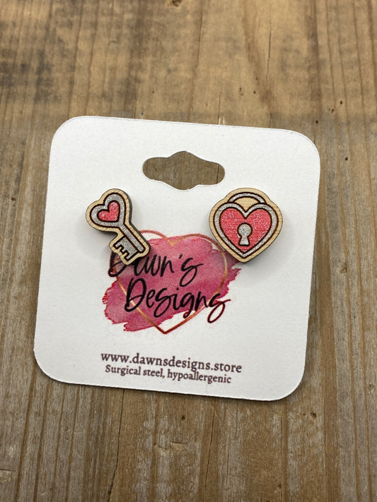 Heart Lock and Key Stud