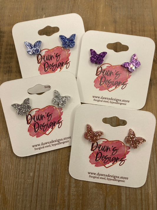 Glitter Butterfly Stud