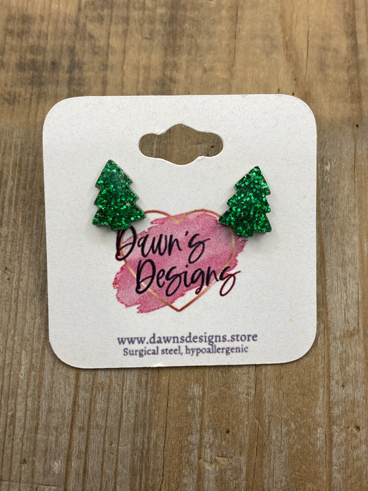 Glitter Christmas Tree Stud