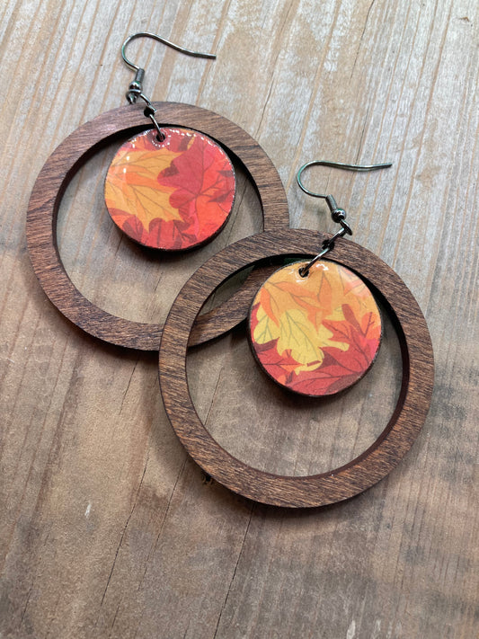 Wood Hoops with Decorative Center - Fall