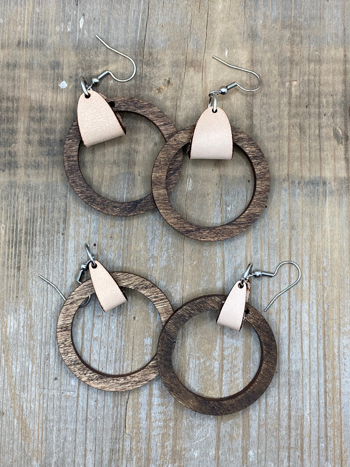 Wood Hoops with Leather