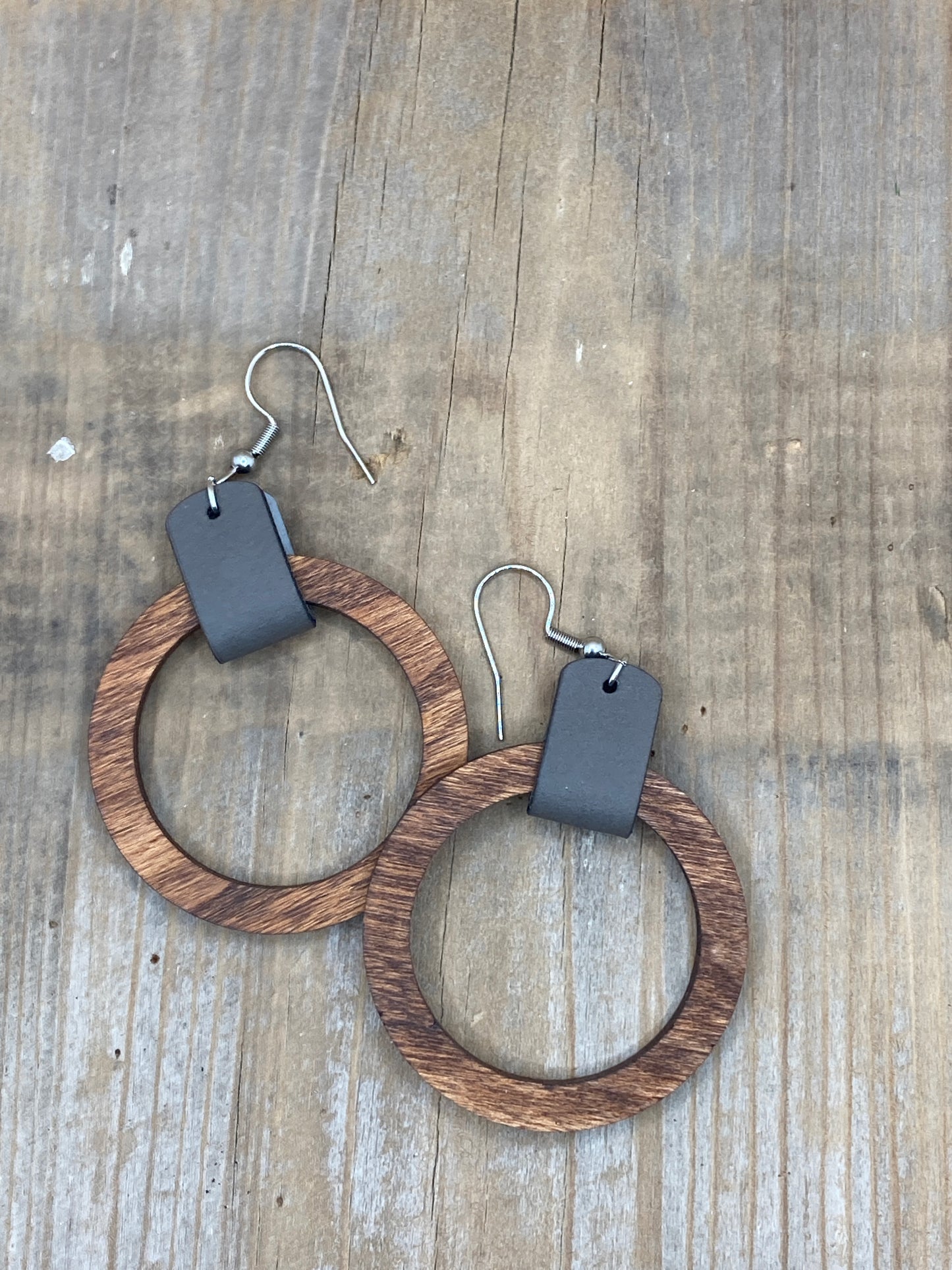 Wood Hoops with Leather