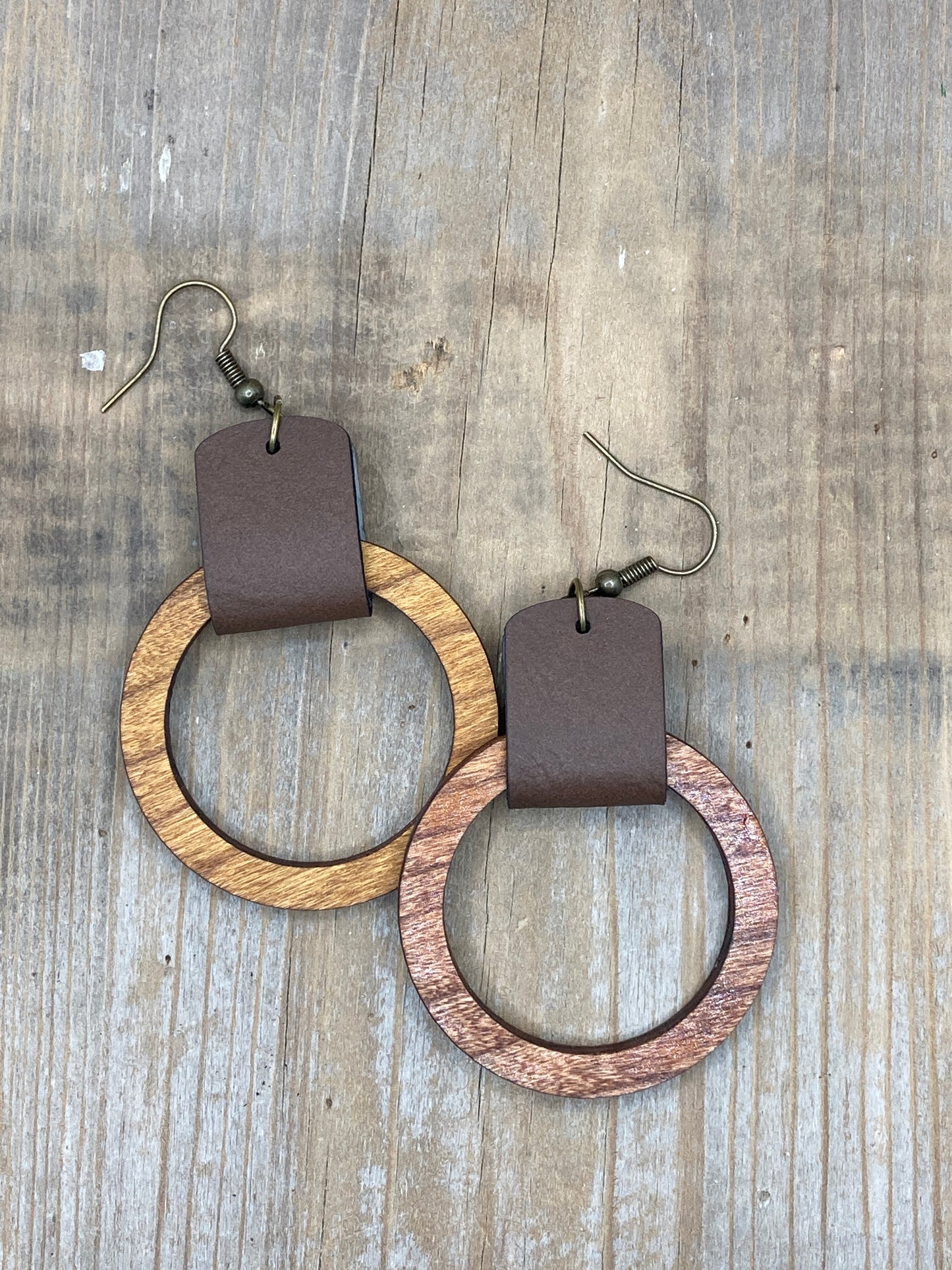 Wood Hoops with Leather