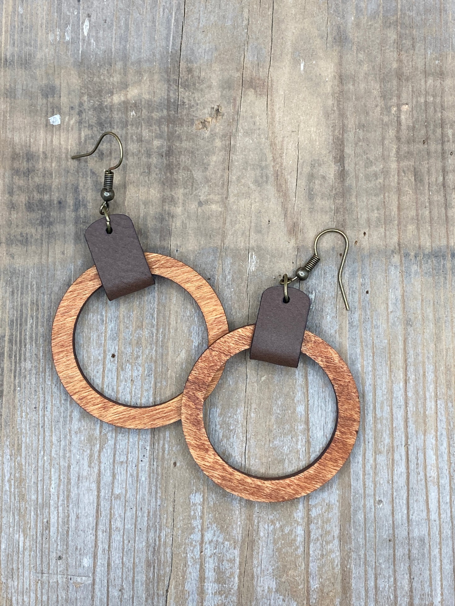 Wood Hoops with Leather