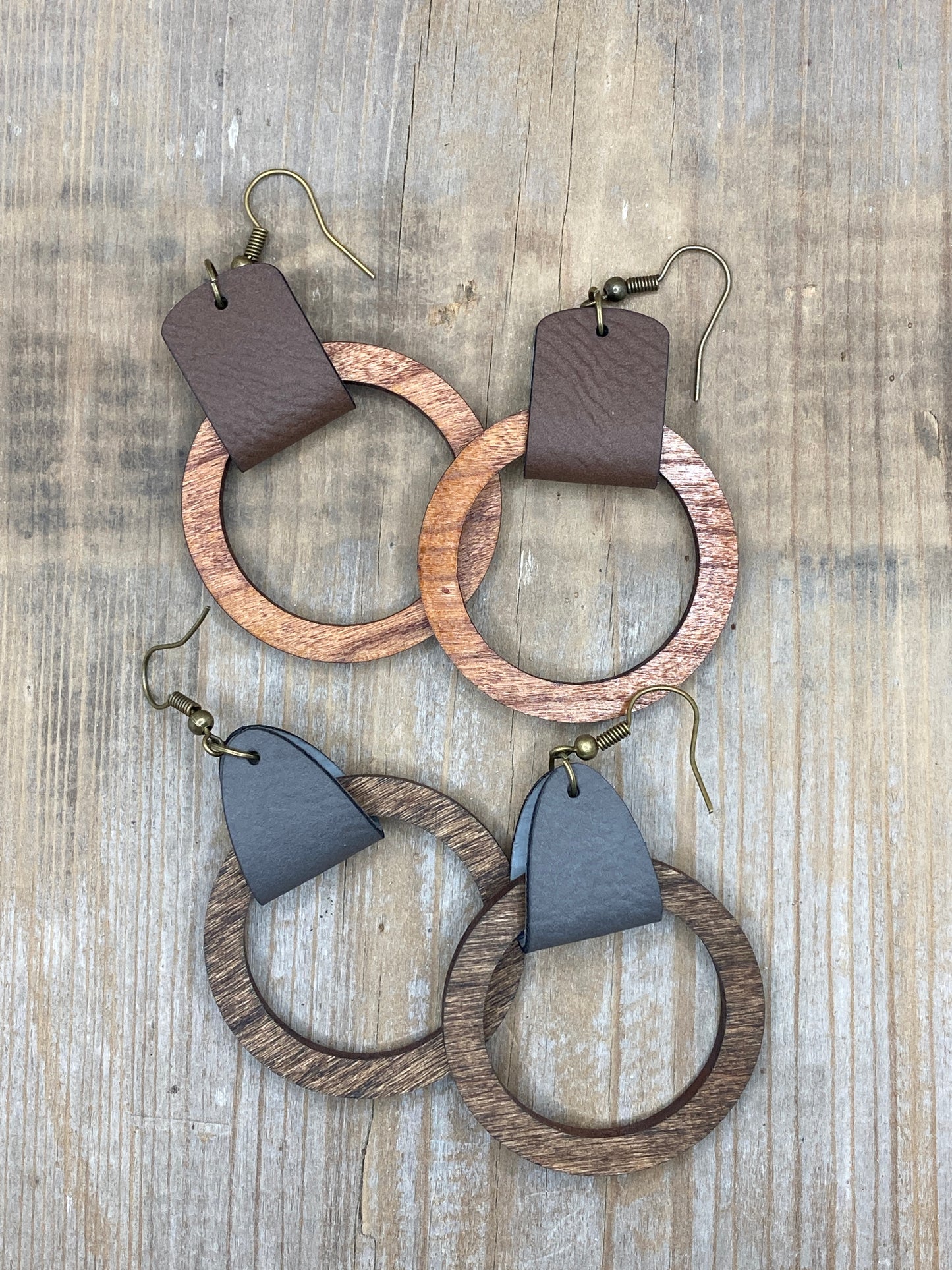 Wood Hoops with Leather