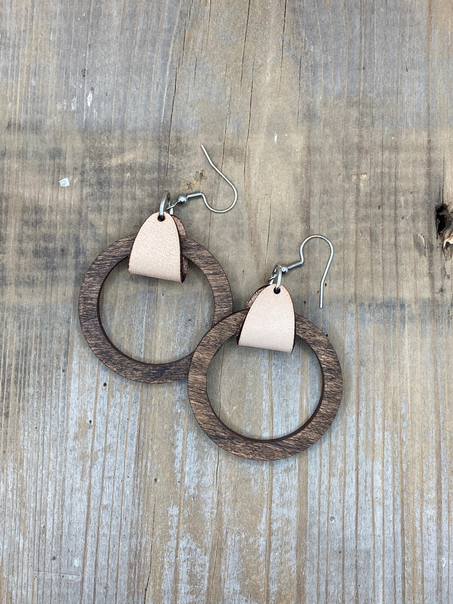 Wood Hoops with Leather